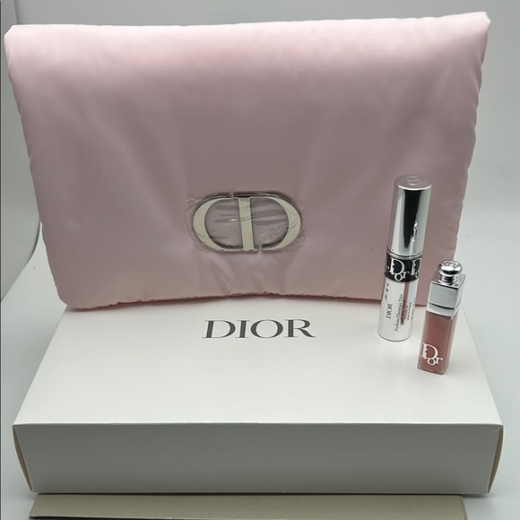 Dior Pink Cosmetic Pouch Silver CD With Box, Mascara & Dior Addict Lip Maximizer - Picture 1 of 17